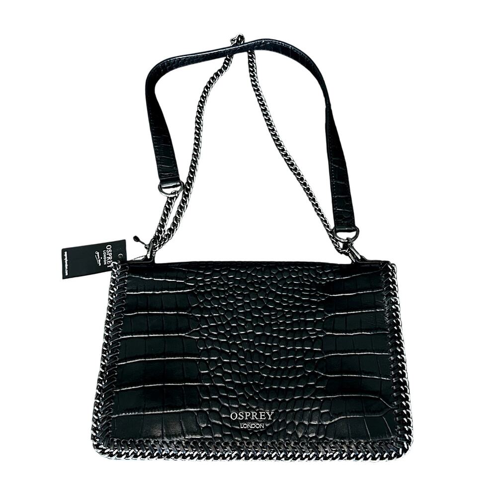 Osprey London Croc Embossed‎ Leather Shoulder Bag Chain Strap NWT